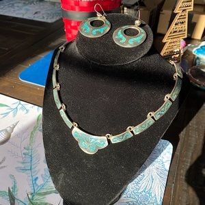 .925 silver and inlaid Mexican turquoise necklace.
